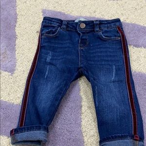 Zara denim jeans with red velvet side stripe